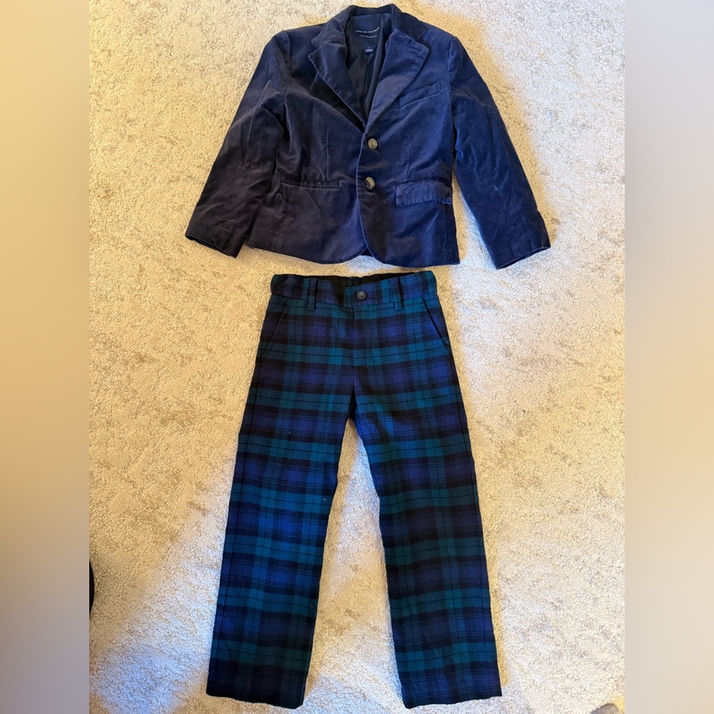 Janie and Jack Navy Blazer and Plaid Pants Set